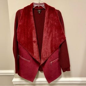 12th Heart ❤️ Sz S Dark Red Faux Fur & Sweater Style Jacket Very Chic